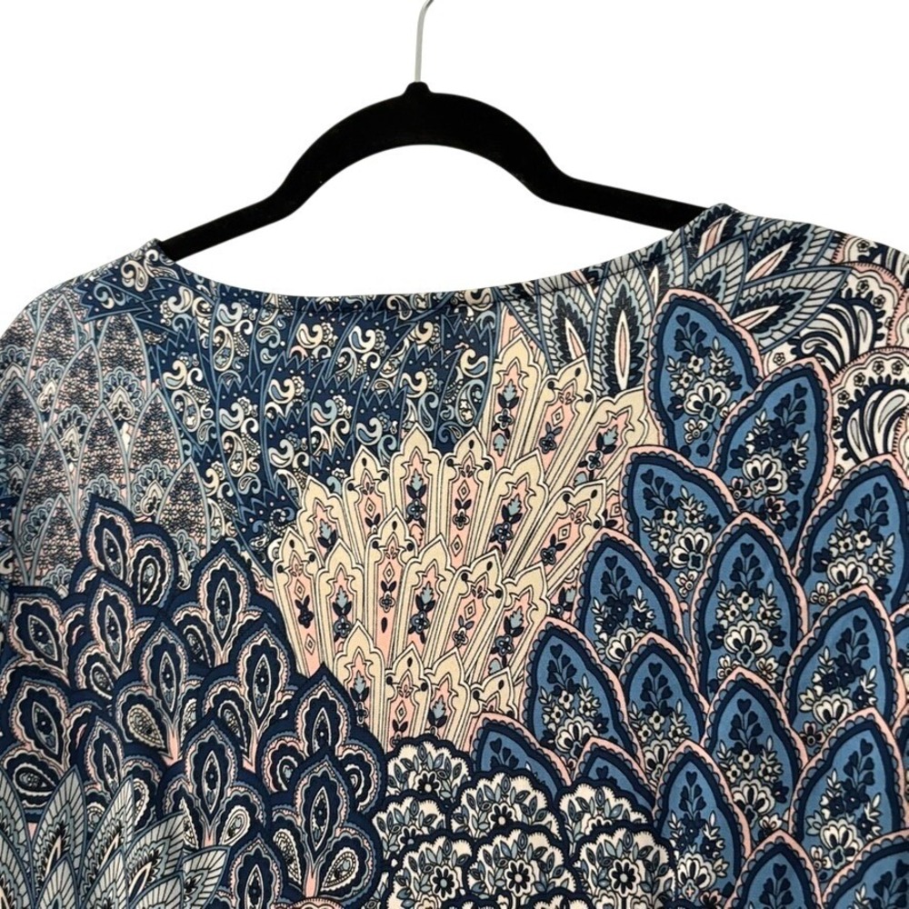 Westport Blue Pink Paisley Boho V-Neck Balloon Sleeve Mini Dress XS Boho Peacock - Picture 9 of 13